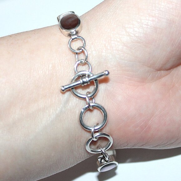 Sterling Silver Mother of Pearl Toggle Clasp Bracelet 8.5 Inches 22 Grams - Picture 6 of 6
